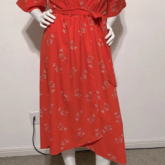 Joie Tomato Red Daymon B Floral Print Crepe De Chine Midi Wrap Dress Size S - Picture 4 of 10